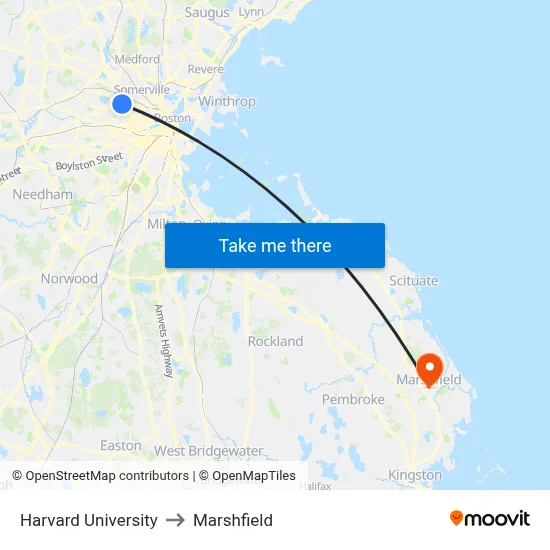 Harvard University to Marshfield map