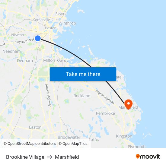Brookline Village to Marshfield map