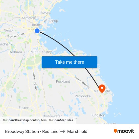 Broadway Station - Red Line to Marshfield map