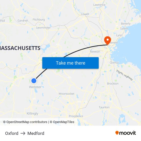 Oxford to Medford map