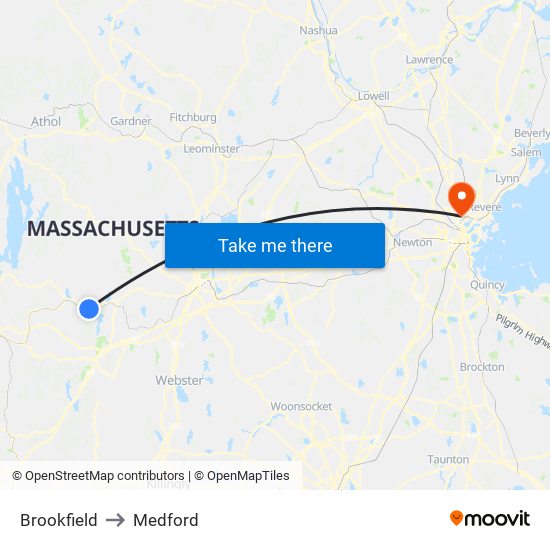 Brookfield to Medford map
