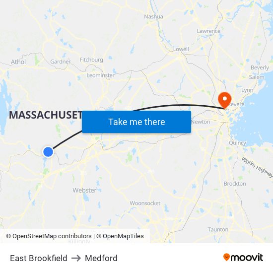 East Brookfield to Medford map