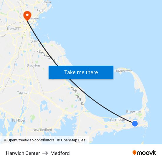 Harwich Center to Medford map