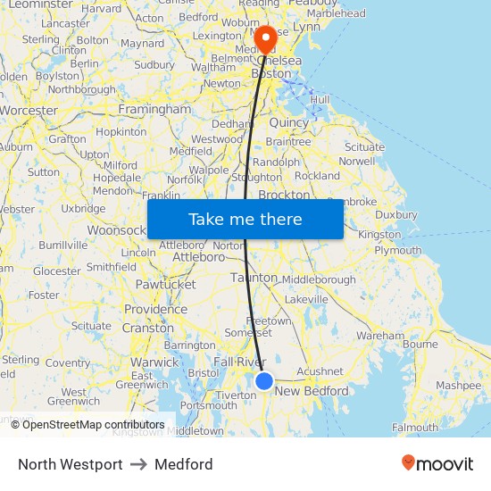 North Westport to Medford map