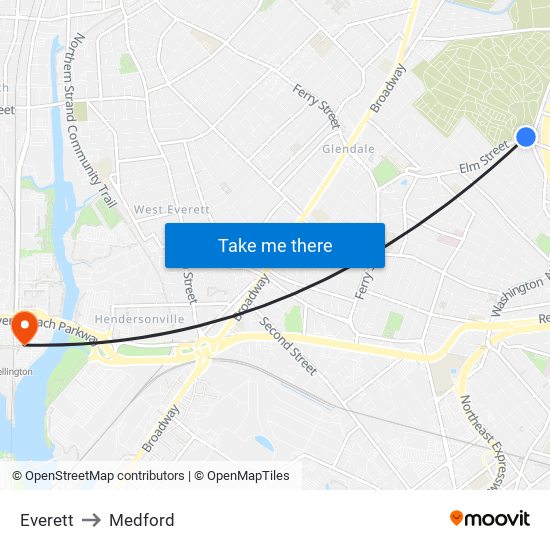 Everett to Medford map