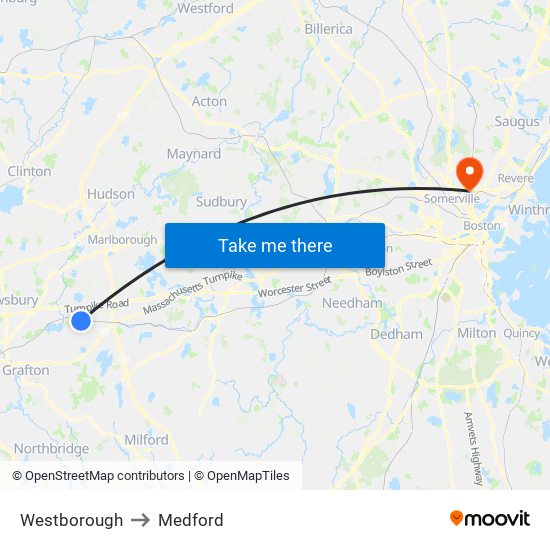 Westborough to Medford map