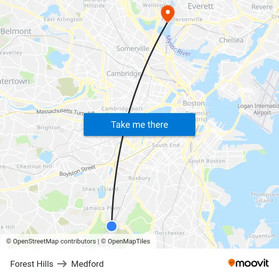 Forest Hills to Medford map