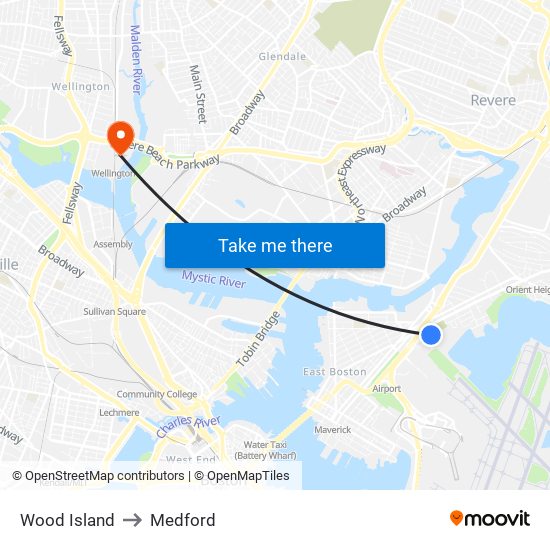 Wood Island to Medford map