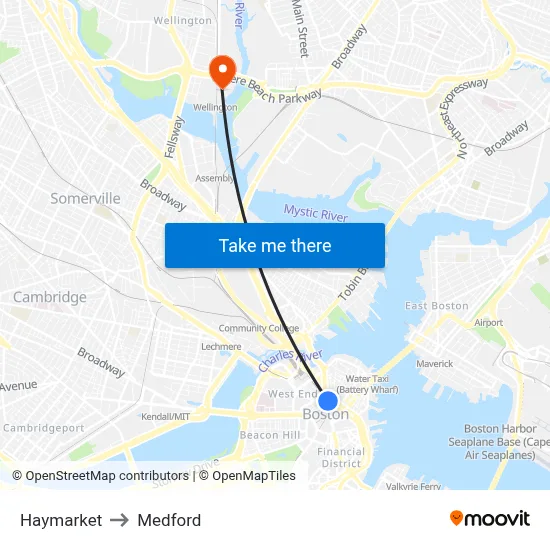 Haymarket to Medford map