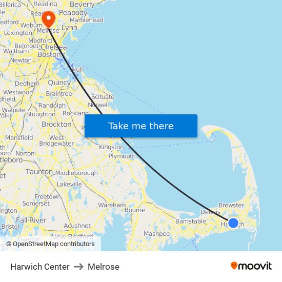 Harwich Center to Melrose map