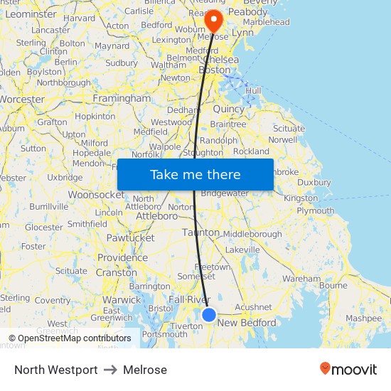 North Westport to Melrose map