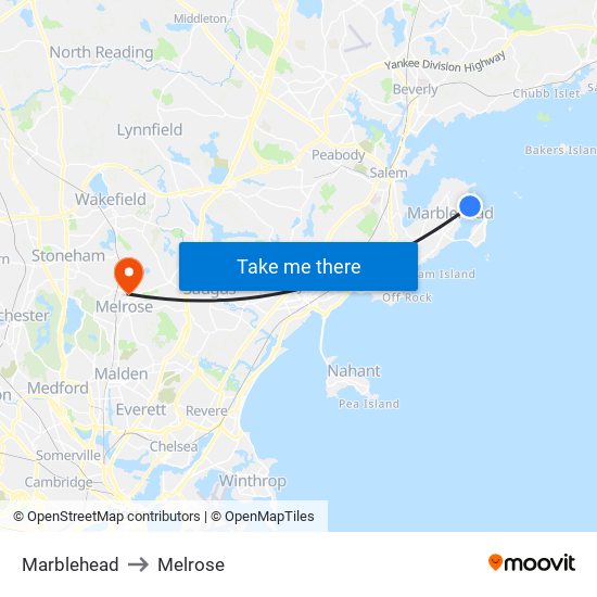 Marblehead to Melrose map