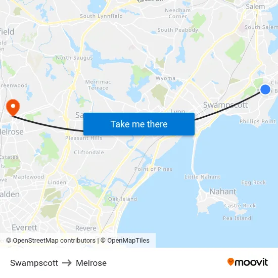 Swampscott to Melrose map