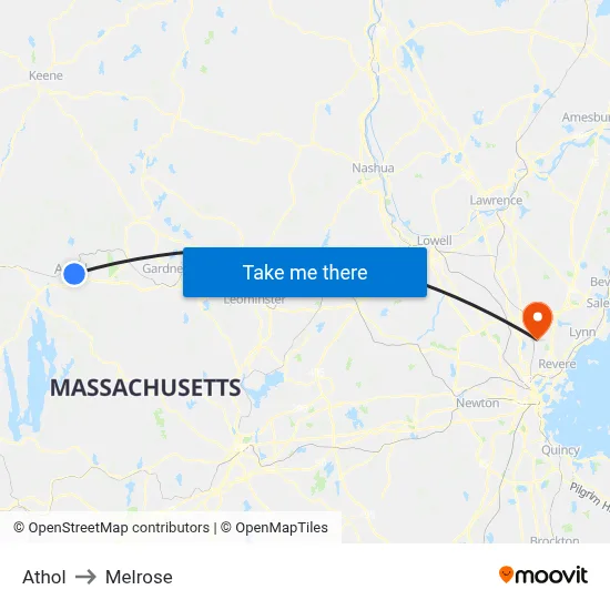Athol to Melrose map
