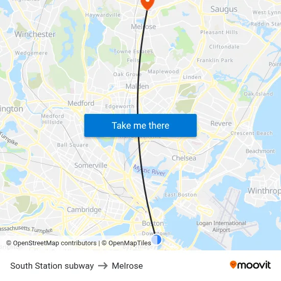 South Station subway to Melrose map