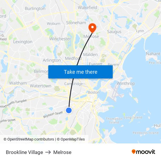 Brookline Village to Melrose map