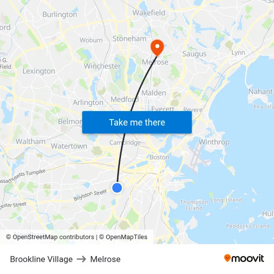 Brookline Village to Melrose map