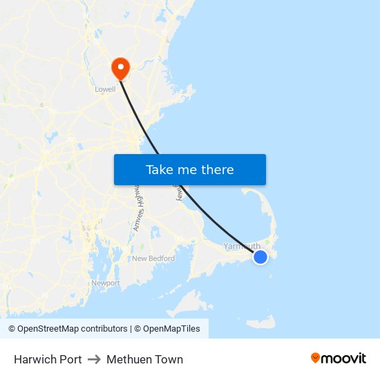 Harwich Port to Methuen Town map