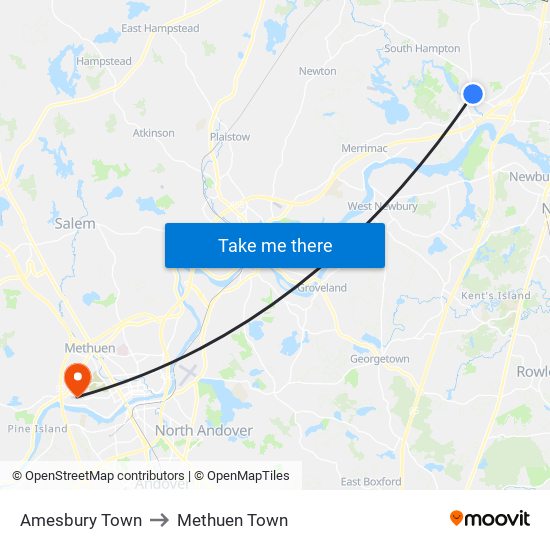 Amesbury Town to Methuen Town map