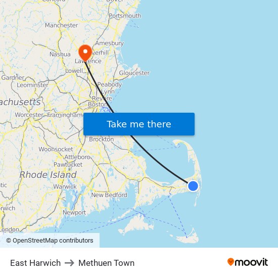 East Harwich to Methuen Town map