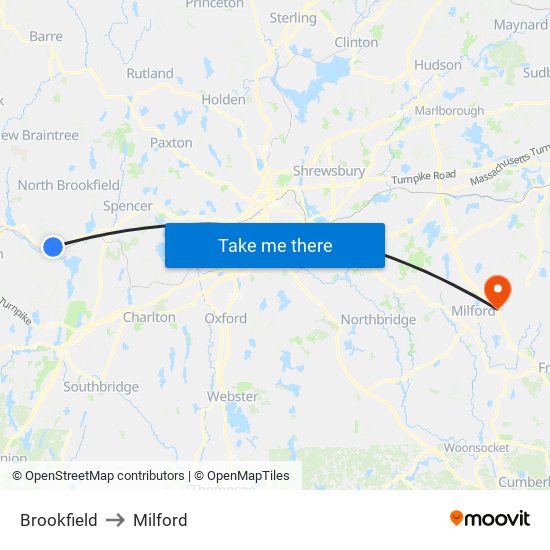 Brookfield to Milford map