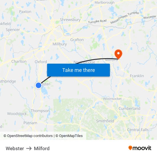 Webster to Milford map