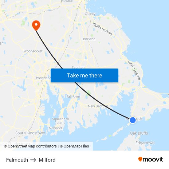 Falmouth to Milford map