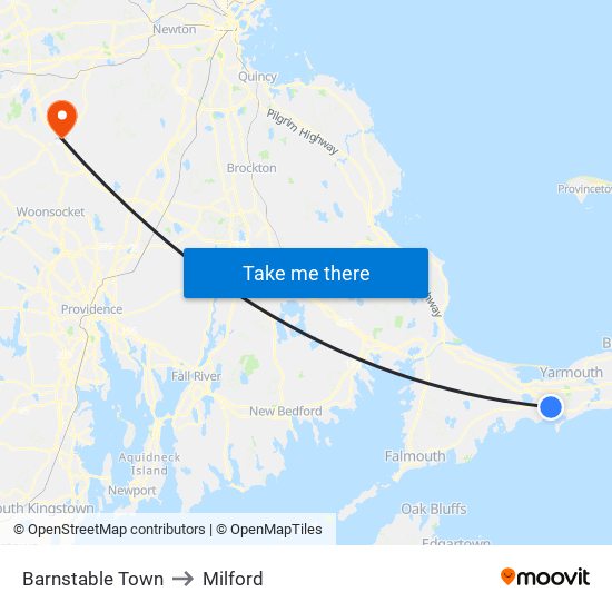 Barnstable Town to Milford map
