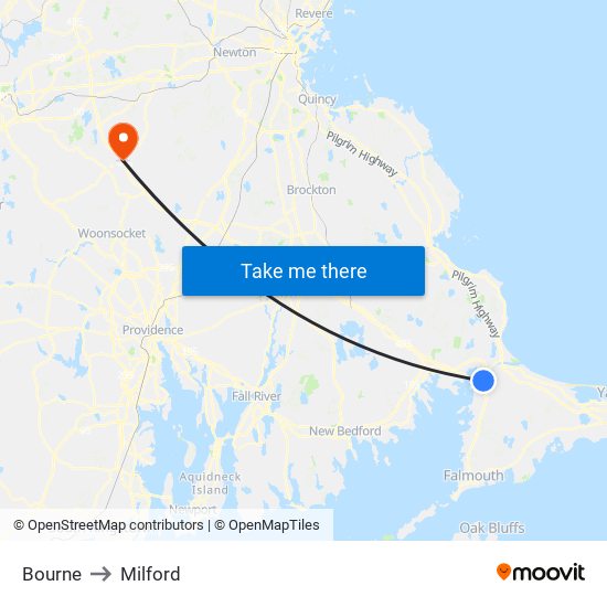 Bourne to Milford map