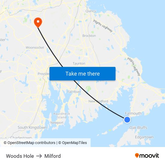 Woods Hole to Milford map