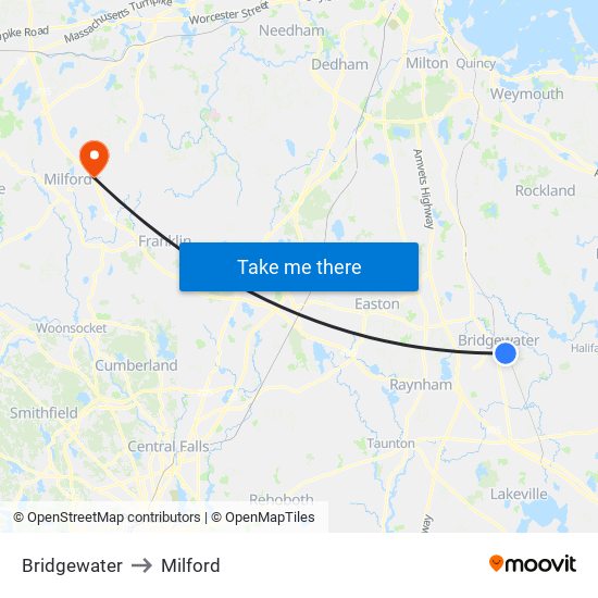 Bridgewater to Milford map