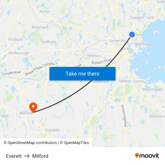 Everett to Milford map