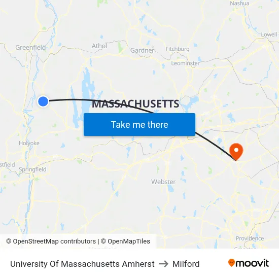 University Of Massachusetts Amherst to Milford map