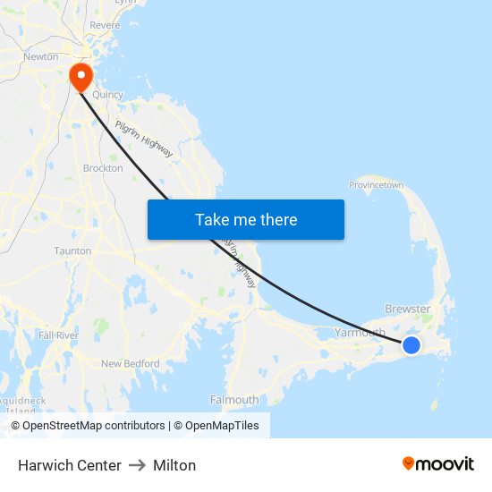 Harwich Center to Milton map