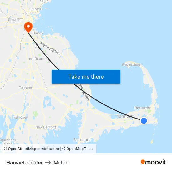 Harwich Center to Milton map