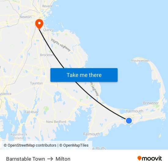 Barnstable Town to Milton map