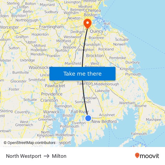 North Westport to Milton map