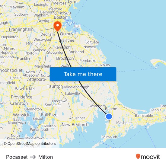 Pocasset to Milton map