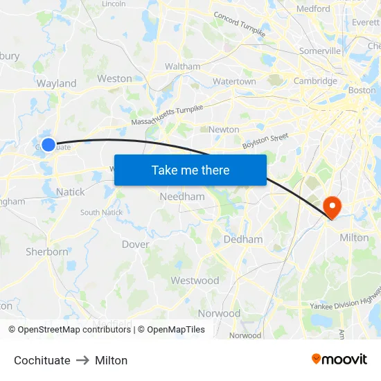 Cochituate to Milton map