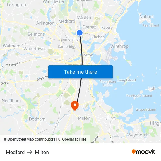 Medford to Milton map
