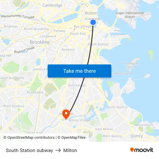 South Station subway to Milton map