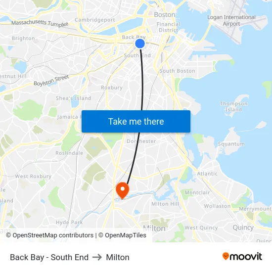 Back Bay - South End to Milton map