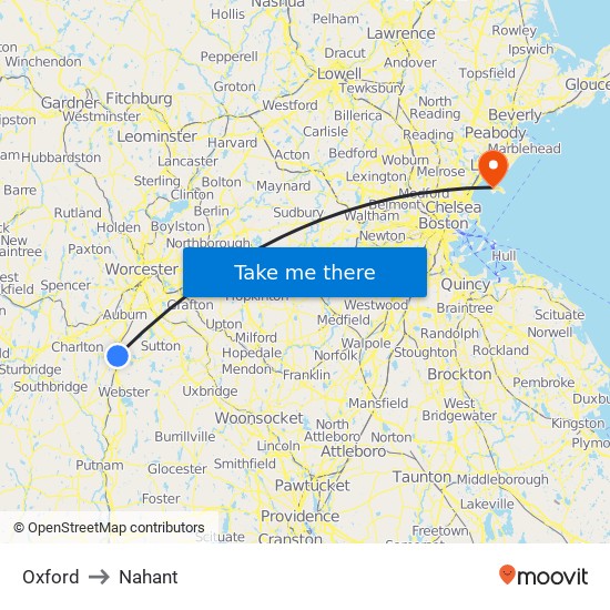 Oxford to Nahant map