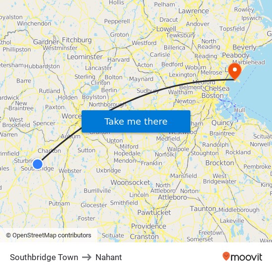 Southbridge Town to Nahant map