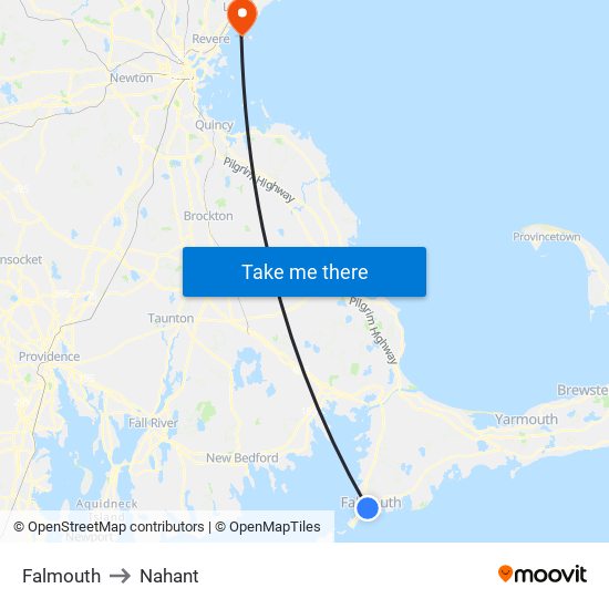 Falmouth to Nahant map