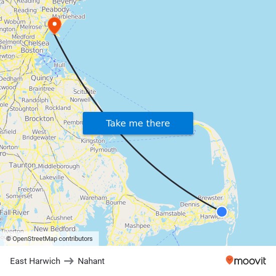 East Harwich to Nahant map