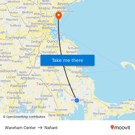 Wareham Center to Nahant map