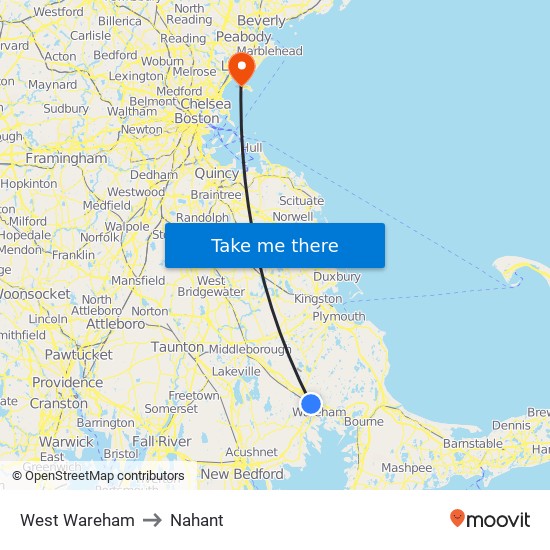 West Wareham to Nahant map