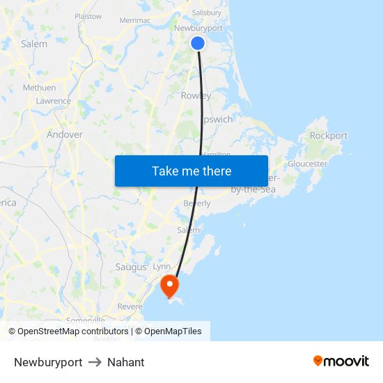 Newburyport to Nahant map