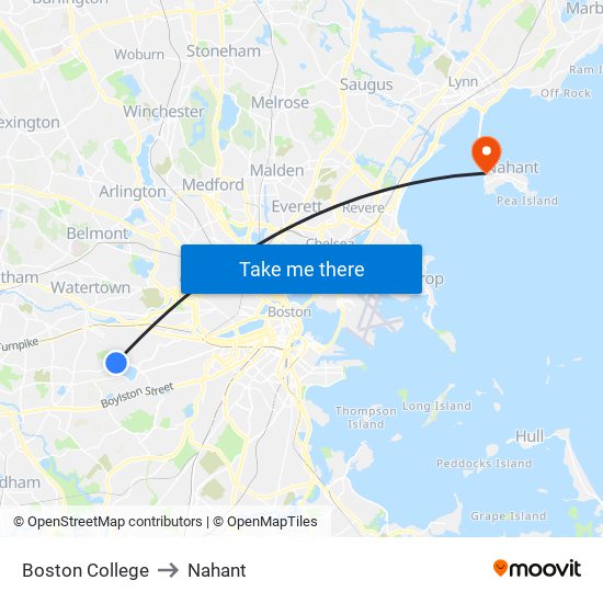 Boston College to Nahant map